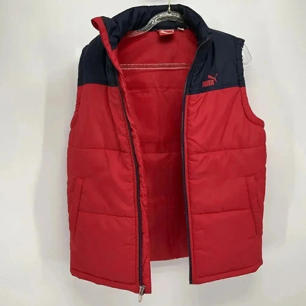 Puma Boys Puffer Vest Size‎ Medium Red Navy Blue Sleeveless Jacket Youth 10-12